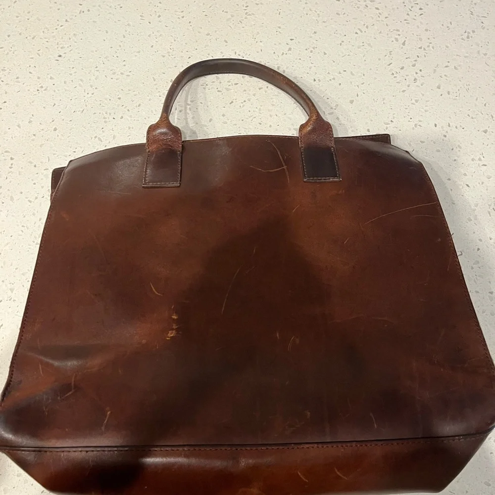 G.H. Bass brown leather tote purse bag brief case - Picture 7 of 12